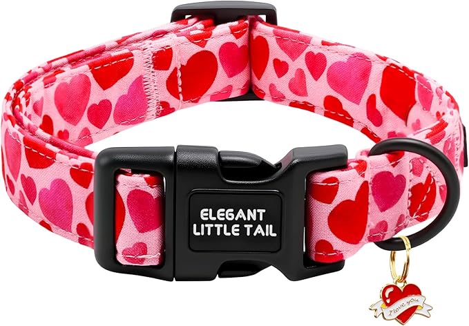Elegant little tail Valentine's Dog Collar - Red Heart Dog Collars Cotton Puppy Adjustable Pet Collars with Sturdy Quick Release Buckle for Medium Dogs