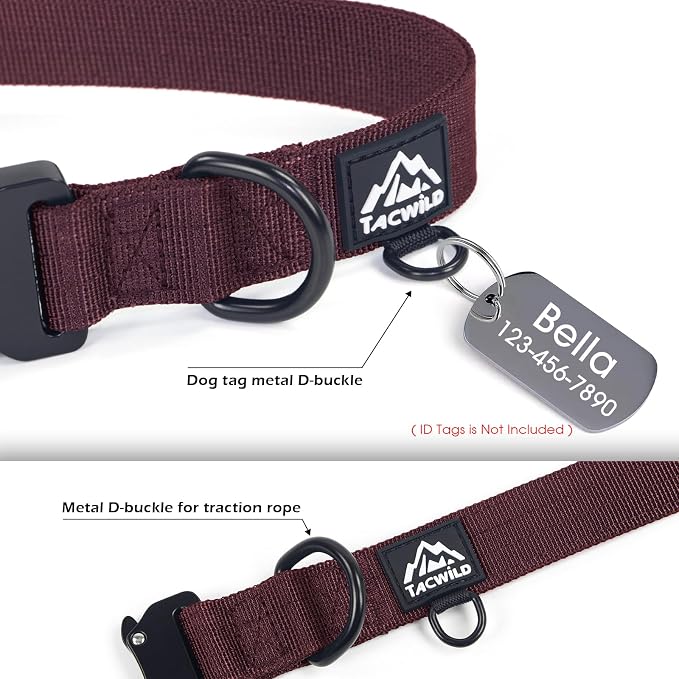 Heavy Duty Dog Collars for Medium and Large Dogs - Adjustable, Chew Proof Nylon Collar with Metal Quick Release Buckle and D-Ring for Dog Tags (Burgundy, 2XL)