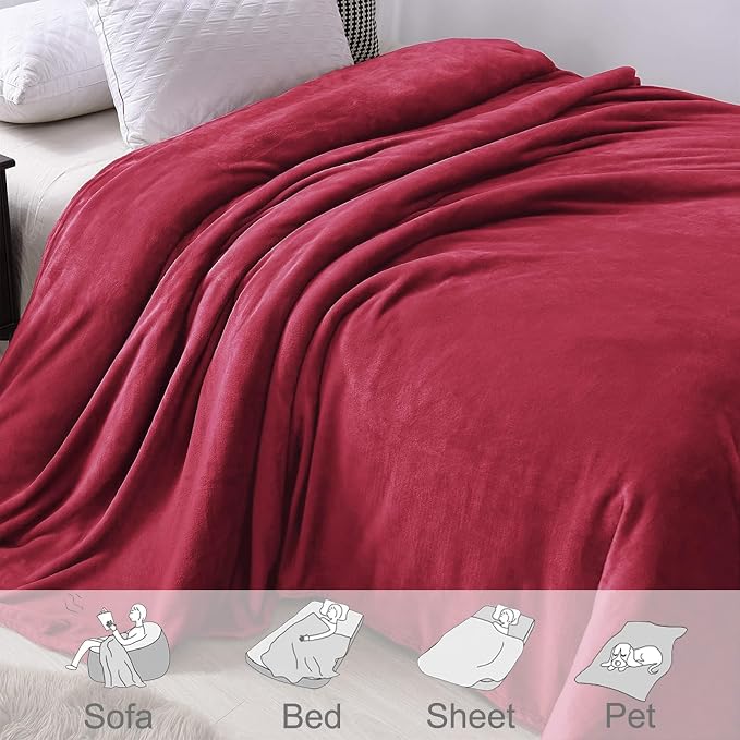 Exclusivo Mezcla Fleece Blanket Twin Size for Bed, Super Soft and Warm, All Season, Cozy, Plush, Lightweight, 60x80 Inches Deep Red