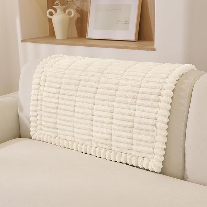 Fuzzy Sofa Headrest Covers for Dogs Washable, Thick Couch Covers for 3 Cushion Sofa Pet Friendly, Non Slip Plush Dog Couch Cover for for Sectional, Loveseat (Beige, 27.6" x 35.4")