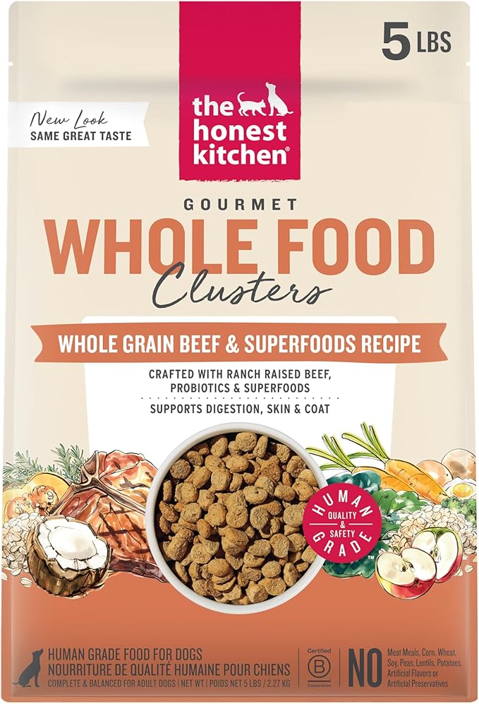 The Honest Kitchen Human Grade Dry Dog Food, Whole Food Clusters Whole Grain Dry Dog Food, Beef & Oat, 5 lb Bag