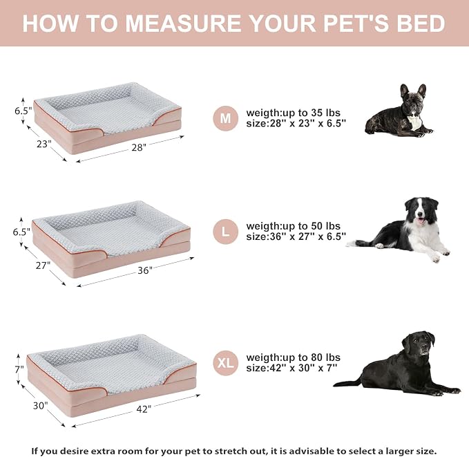 LEXTRO Orthopedic Dog Bed for Large Dogs, Egg Crate Foam Bed for Large Dogs, Equipped with Removable Waterproof Pillow Cover and Anti-Slip Bottom, Pet Bed