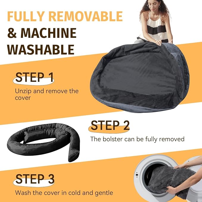 Orthopedic Dog Bed for Large Dogs, Waterproof Dog Bed for Large Size Dogs with Bolsters, Egg Crate Foam Sofa Bed with Washable Removable Cover & Non-Slip Bottom, Dark Grey