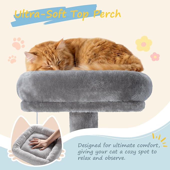 SHA CERLIN 82 inch, Multi-Level Cat Tree Tower for Indoor Cats, Cat Condo with Sisal Scratching Posts, Plush Perches, Hammocks, Toy Balls，Grey