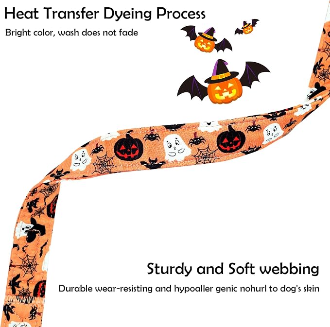 Lionheart glory Halloween Dog Collar-Pumpkin Ghosts Fall Dog Collars with Cute Ghost Pendant Soft Adjustable Collar for Medium Dogs Girls Boys Collars Party Pet Gift