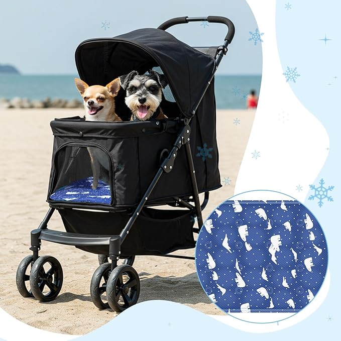 Nuanchu Dog Stroller Cooling Mat, Waterproof Gel Pet Cooling Pad for Summer, Washable Cat Sleeping Blanket, Portable Ice Gel Travel Mat for Cats, Crates, Car Seat(11.81 x 19.69 Inches,Royal Blue Bear)