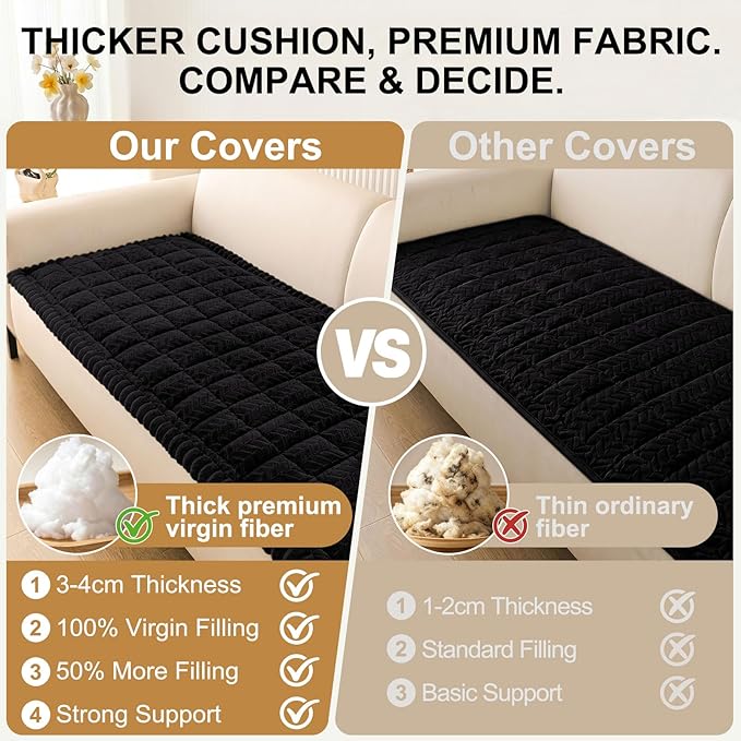 Smiry Couch Cover for Dogs, Non Slip Fuzzy Pet Sofa Covers Washable for 3 Cushion Couch, Soft Thick Furniture Protector for Cats Dogs, Against Fur, Dirt, Scratch Resistant (Black, 35.4"x88")