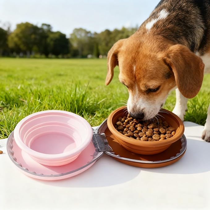 Zegcohjave Collapsible Dog Bowls,Travel Dog Bowl, Dog Water Bowl,Cat Bowl,Portable Pet Bowl, Suitable for Travel, Camping, and Hiking(Brown and Pink)