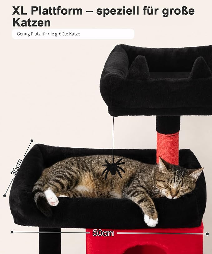 68 Inches Heavy Duty Cat Tree for Indoor Cat, Big Cat Tower with Sisal Scratching Posts and Top Perch, Large Platform for Adult Cats, PMT02RD, Black Red