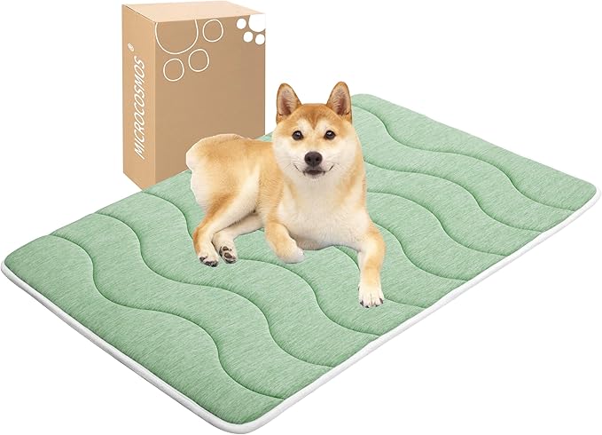 MICROCOSMOS 0.8" Thick Cooling Dog Foam Pad & Summer Pet Sleeping Mat, Machine Washable, Materials Safe, Portable Flat Pet Bed for Dogs.(Green, 42" x 28")