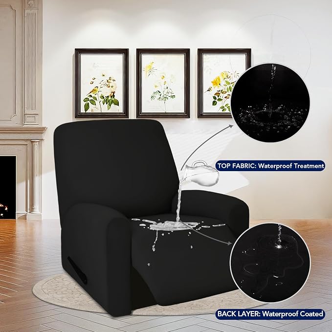 PureFit 100% Dual Waterproof Couch Cover Slipcovers for Couches and Sofas - Stretch Non Slip Fleece Sofa Covers Washable, Leakproof Furniture Protector for Kids, Pets, Dog (Recliner, Black)