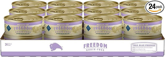 Blue Buffalo Freedom Grain-Free Adult Wet Cat Food, Complete & Balanced Nutrition for Indoor Cats, Made with Natural Ingredients, Chicken Recipe, 5.5-oz. Cans (24 Count)