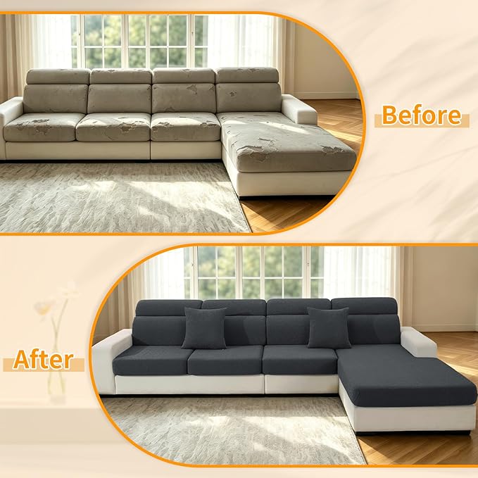 XINEAGE Couch Cushion Covers,Loveseat Sofa Seat Slipcovers for Pets,Non Slip Sofa Seat Cover Washable,Sofa Slipcovers with Elastic Bottom(1 Piece Sofa Cushion Cover,Dark Gray)