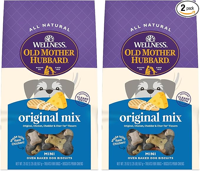Old Mother Hubbard Wellness Classic Original Mix Dog Biscuits, Natural Training Treats, 4 Flavors, Mini Size, 20 oz Bag (Pack of 2)