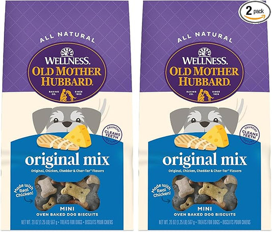 Old Mother Hubbard Wellness Classic Original Mix Dog Biscuits, Natural Training Treats, 4 Flavors, Mini Size, 20 oz Bag (Pack of 2)
