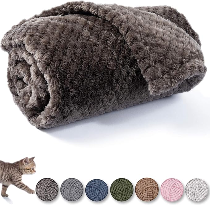 Warm Soft Fuzzy Dog or Cat Blanket, Plush Fleece Throws for Puppy, Kitten, Bed, Couch, Sofa, Travel (L/40" x 48", Dark Grey)
