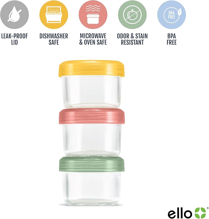 Ello Color Lock 8PC Mixed Glass Food Storage Sets, Leak-Proof Glass Food Storage Containers