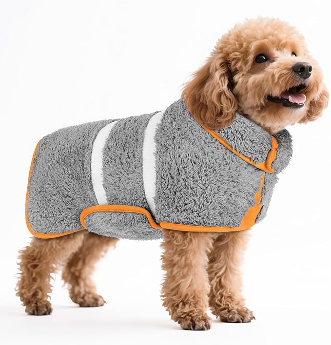 Bienbee Dog Bathrobe, Quick Drying Super Absorbent Pet Robes for Small Medium Large Dogs, Drying Coat for After Bath & Swim, Warm & Cozy Dogs Towels, Dog Puppy Bath Supplies, Gray S