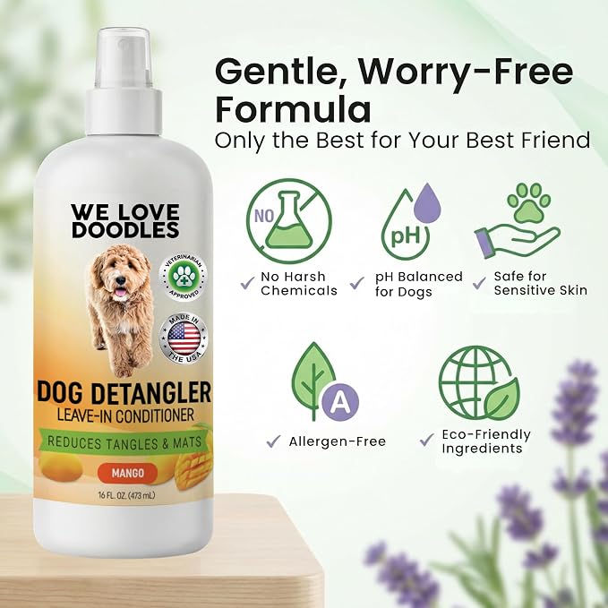 Dog Shampoo and Conditioner & Detangler - Best Goldendoodles, Poodles & Doodle Shampoo for Smelly Dogs, Sensitive Skin Puppy Shampoo, Goldendoodle Must Haves (Shampoo & Detangler (Mango))