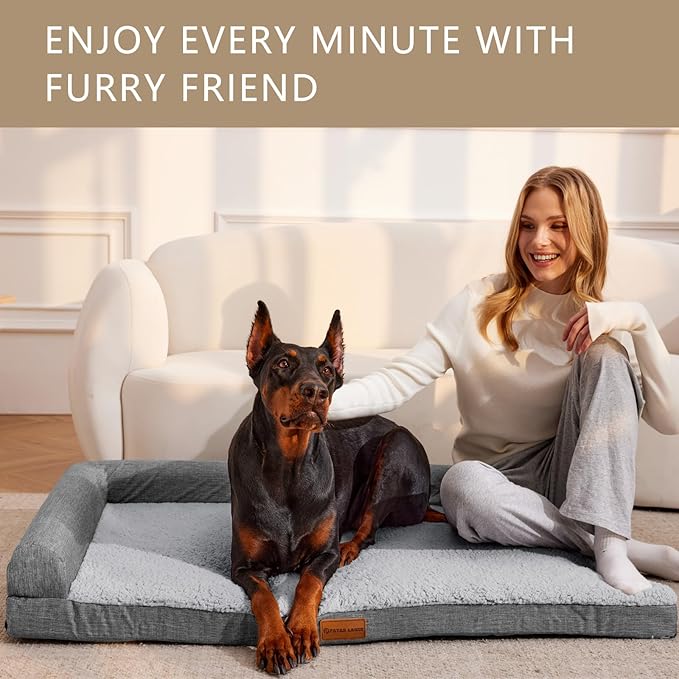 Patas Lague Orthopedic Jumbo Dog Bed for Extra Large Dogs 56''X40'', Waterproof L Bolster Jumbo Pet Sofa Beds with Removable Washable Cover, Soft Pet Couch Crate Mat with Nonskid Bottom, Grey