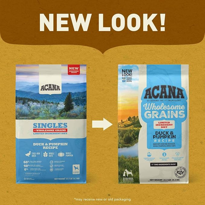 ACANA Wholesome Grains Dry Dog Food Limited Ingredient Duck & Pumpkin Recipe 4lb Bag
