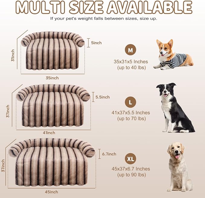 WATANIYA PET Medium Dog Couch Bed, Fluffy Washable Couch Protector for Dogs with Removable Cover, Non-Slip Dog Sofa Bed, 35x31 Inch, Brown