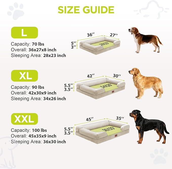 Extra Large Dog Bed, Orthopedic XL Washable Bed for Big Dog Waterproof Pet Couch Sofa Bolster with Removable Cover, Non-Slip Bottom, Tennis Ball Toy, 42 x 30