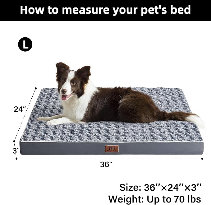 WESTERN HOME WH Orthopedic Dog Bed Medium Size Dog, Waterproof Medium Pet Bed with Removable Washable Cover and Nonskid Bottom, Thick Egg Crate Foam Pet Beds, Grey 30"