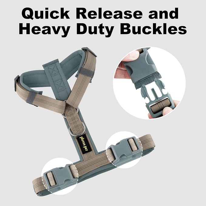 Plutus Pet No Pull Dog Harness, Adjustable Nylon Harness with Soft Padding, Reflective and Heavy Duty Dog Harness for Small, Medium, Large Dogs(Beige, XL)