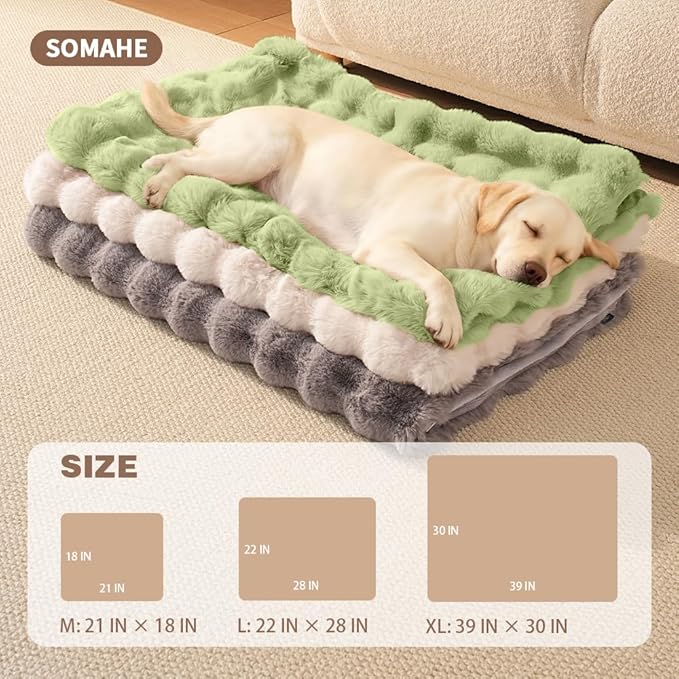 SOMAHE Dog Blanket, Reversible Sherpa & Bubble Fleece Pet Throw, Ultra-Soft Plush for Medium Dogs, Machine Washable, Anti-Static, Warm & Cozy, 39"×31" Inch Green