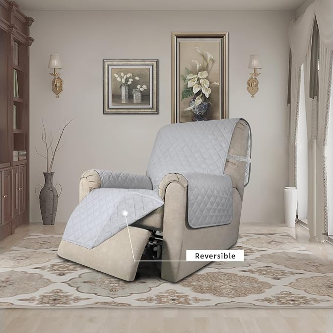 Easy-Going Recliner Chair Slipcover Reversible Sofa Cover Water Resistant Couch Cover Furniture Protector with Elastic Straps for Pets Dog (Recliner 22 inch, Light Gray/Light Gray)