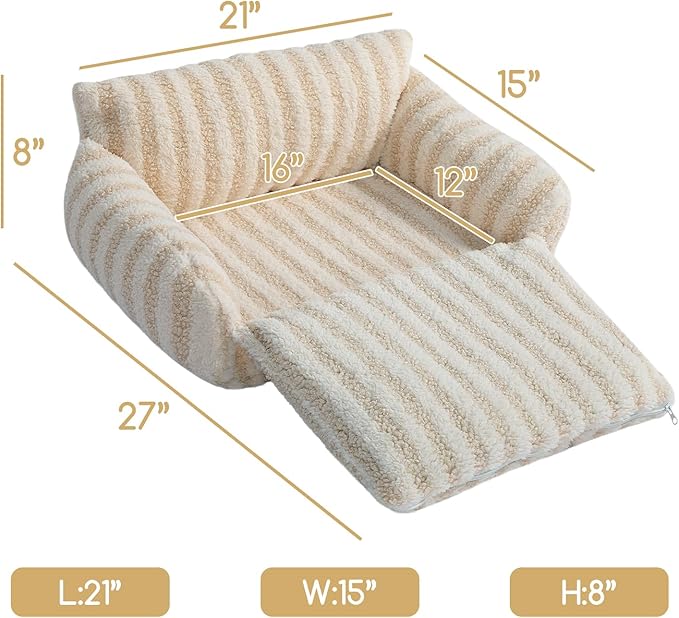 Hollypet Cat Bed Fluffy Plush Multifunctional Double-Layer Machine Washable Soft Warming Kitty Pet Couch Orthopedic Nest Beds for Small Cats Kitten and Dogs up to 13lbs, Beige(21x15x8 inch)
