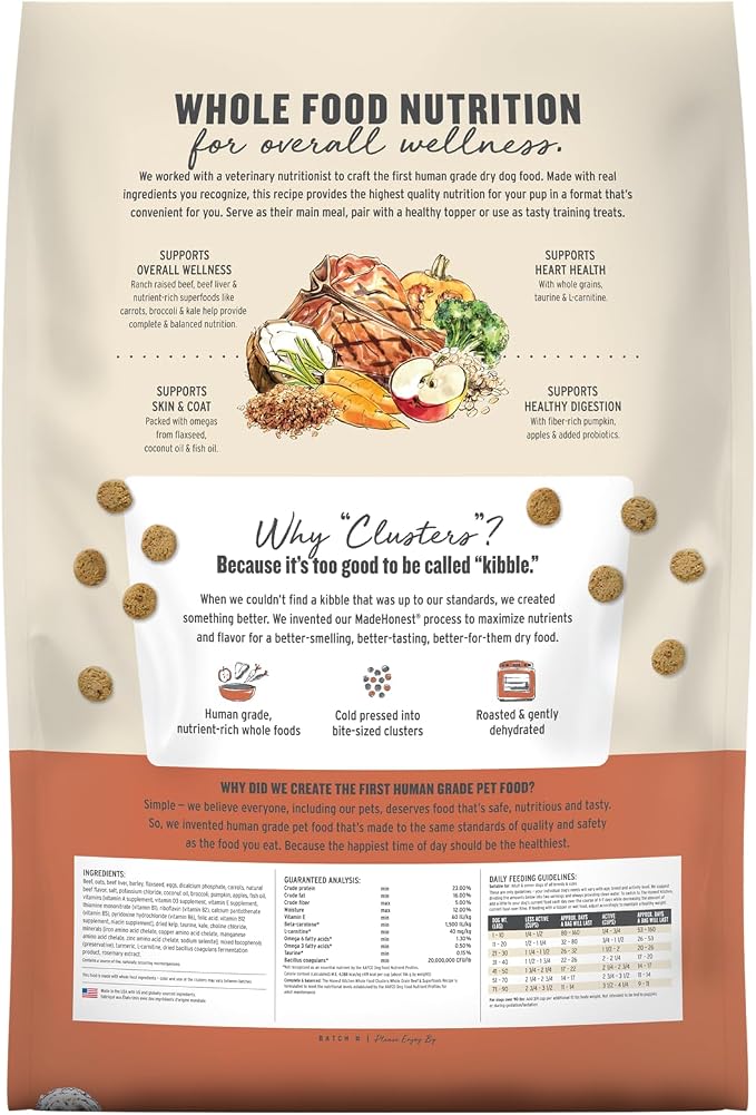 The Honest Kitchen Human Grade Dry Dog Food, Whole Food Clusters Whole Grain Dry Dog Food, Beef & Oat 10 lb Bag