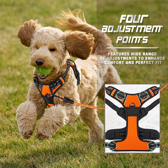 BARKBAY No Pull Dog Harness Front Clip Heavy Duty Reflective Easy Control Handle for Large Dog Walking(Orange,XS)