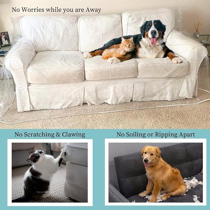 Evelots Clear Couch Cover - Thick Heavy Duty Vinyl 3 Seat Sofa Cover for Protection Against Cat & Dog Clawing - Stain & Dust Protector - Waterproof Slipcover for Moving & Storage