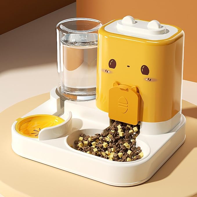 Baoblaze 2 in 1 Automatic Pet Feeder Removable Drinking Household Supplies Water Dispenser Pet Feeding Bowl for Small Dogs Kitten Puppy Bunny Animals, Yellow