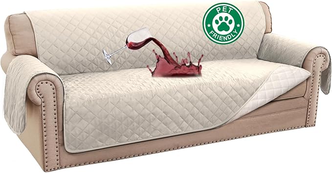 Turquoize 100% Waterproof Sofa Covers Couch Cover Sofa Cover for Dogs Couch Protector Triple Non-Slip Sofa Slipcover for 3 Cushion Couch Furniture Protector for Pets, Kids,Dog (XL Sofa 78", Ivory)
