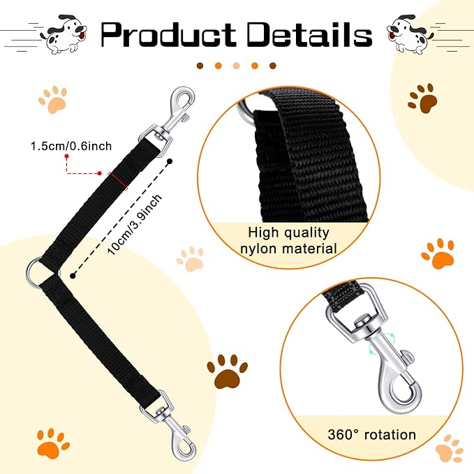 Reginary 4 Pieces No Tangle Dog Leash Couplers Black Double Clip Leash for Two Clasp Dog 0.6 Inch Wide Heavy Duty Nylon for Large Pet Walking Supplies, 4 Inch