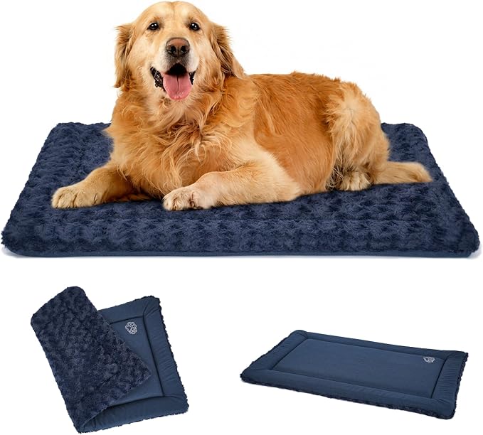 EMPSIGN Fancy Dog Bed Mat, Pet Bed Pad Reversible (Cool & Warm), Machine Washable Crate Pad, Pet Sleeping Mat for Small to XXX-Large Dogs, Navy, Star Pattern,XXL (48inch X30inch X1.1'')