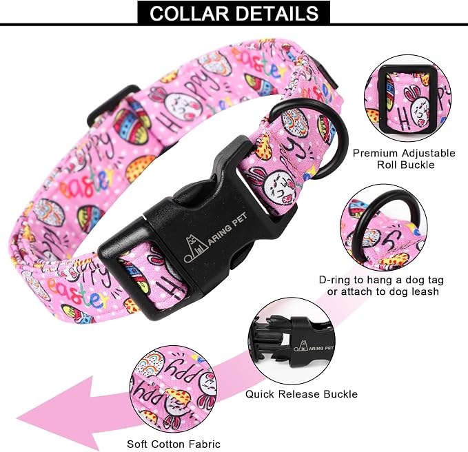 ARING PET Easter Dog Collar, Cute Pink Eggs Pet Collars with Quick Release Buckle for Puppy Small Medium Large Boy Girl Dogs-XS