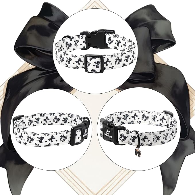Girl Dog Collar Black Bow Dog Collars for Giant Large Dogs - Lightweight Adjustable Chic Sweet Spring Female Dogs Everyday Collars with Safety Buckle XL
