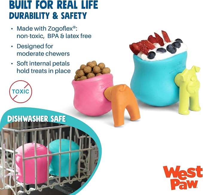 WEST PAW Zogoflex Toppl Interactive Treat Dispensing Puzzle Dog Toy for Mental Stimulation & Enrichment-Holds Kibble & Treats-Lickable, Freezable & Dishwasher Safe-Made in USA-Small-Geranium