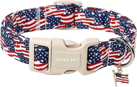 ARING PET 4th of July Collars for Dogs, Fourth of July Patriotic American USA Flag Red White Blue Dog Collar for Puppy Small Medium Large Boy Girl Doggy-L