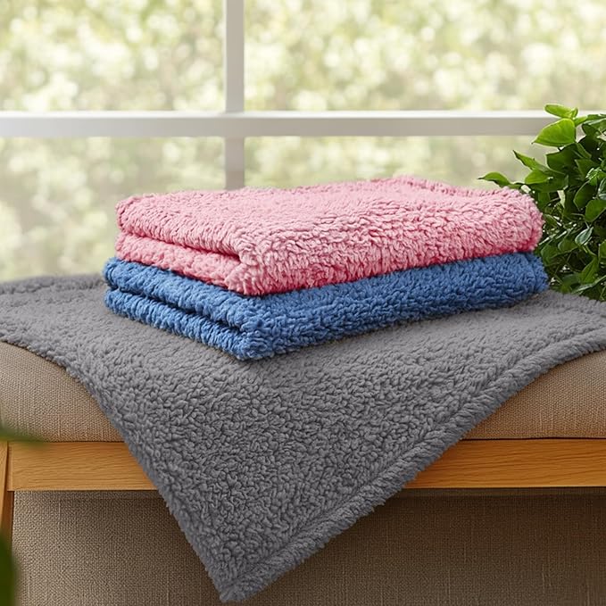 1 Pack 3 Calming Blankets Fluffy Premium Fleece Pet Blanket Soft Sherpa Throw for Dog Puppy Cat HazeBlue/Pink/Grey Small (23" x16")