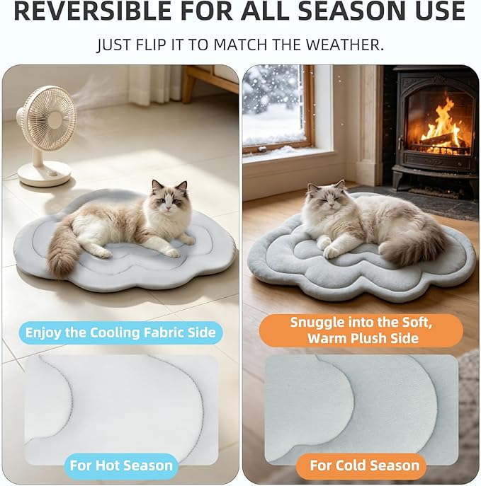 PUPTECK Cat Cooling Mat, 28.5"x19.5" Reversible Cooling & Warm Cat Sleeping Blanket Pad, Soft & Comfortable Summer Pet Cool Thick Cute Bed for Kittens Small Dogs Accessories, Grey Cloud