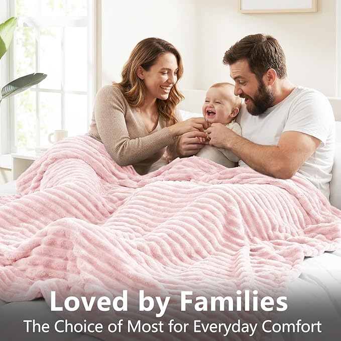 HIMEET Fleece Pink Throw XL Blanket for Couch - 300GSM Ribbed Soft Cozy Nap Blankets for Travel, New Home Birthday Gifts for Women Men Her, Long Sofa Aesthetic Room Decor Office Throws, 50x70 Inches