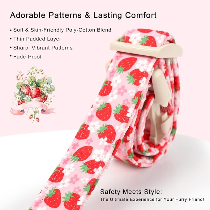 Strawberry Dog Collar Summer Pink Girl Dog Collars for Small Dogs - Lightweight Adjustable Cute Female Dogs Everyday Collar with Safety Buckle S