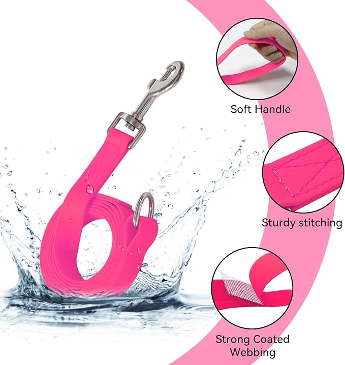 Waterproof Dog Leash, 5/6 FT Durable Odor-Proof Dog Leashes with Strong Metal Hooks Fits Small Medium or Large Dogs (Pink, 5FT - 3/4 inch Width)