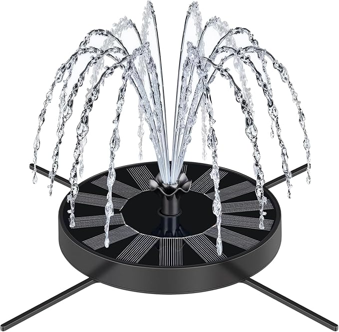SEIRMEP Solar Fountain Pump with Spray Height Adjustment, Upgrade Glass Solar Bird Bath Fountains with 6 Nozzles, Outdoor Solar Water Fountain Pump for Bird Bath, Garden, Pool, Pond