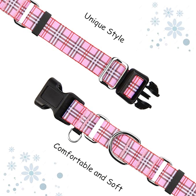 Martingale Collar with Quick Release Buckle Cute Girl Female Training Dog Collars (Pink Plaid, Large)